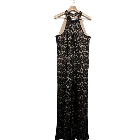 Women's Black Lace Sleeveless Twist-Neck Wide-Leg Jumpsuit - Picture 3 of 13
